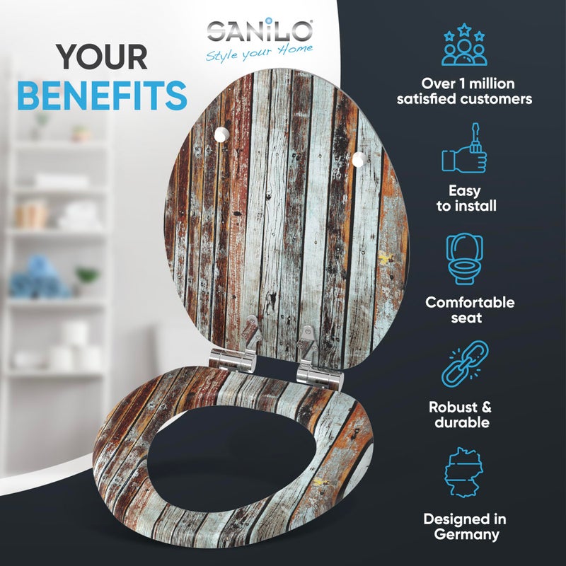 SANILO Wooden Toilet Seat with Soft Close [ELONGATED] - Decorative, Quiet & Slow Close Molded Wood Seat - With Strong Bumpers & Hinges - Adjustable Fit - Antique - Image 2